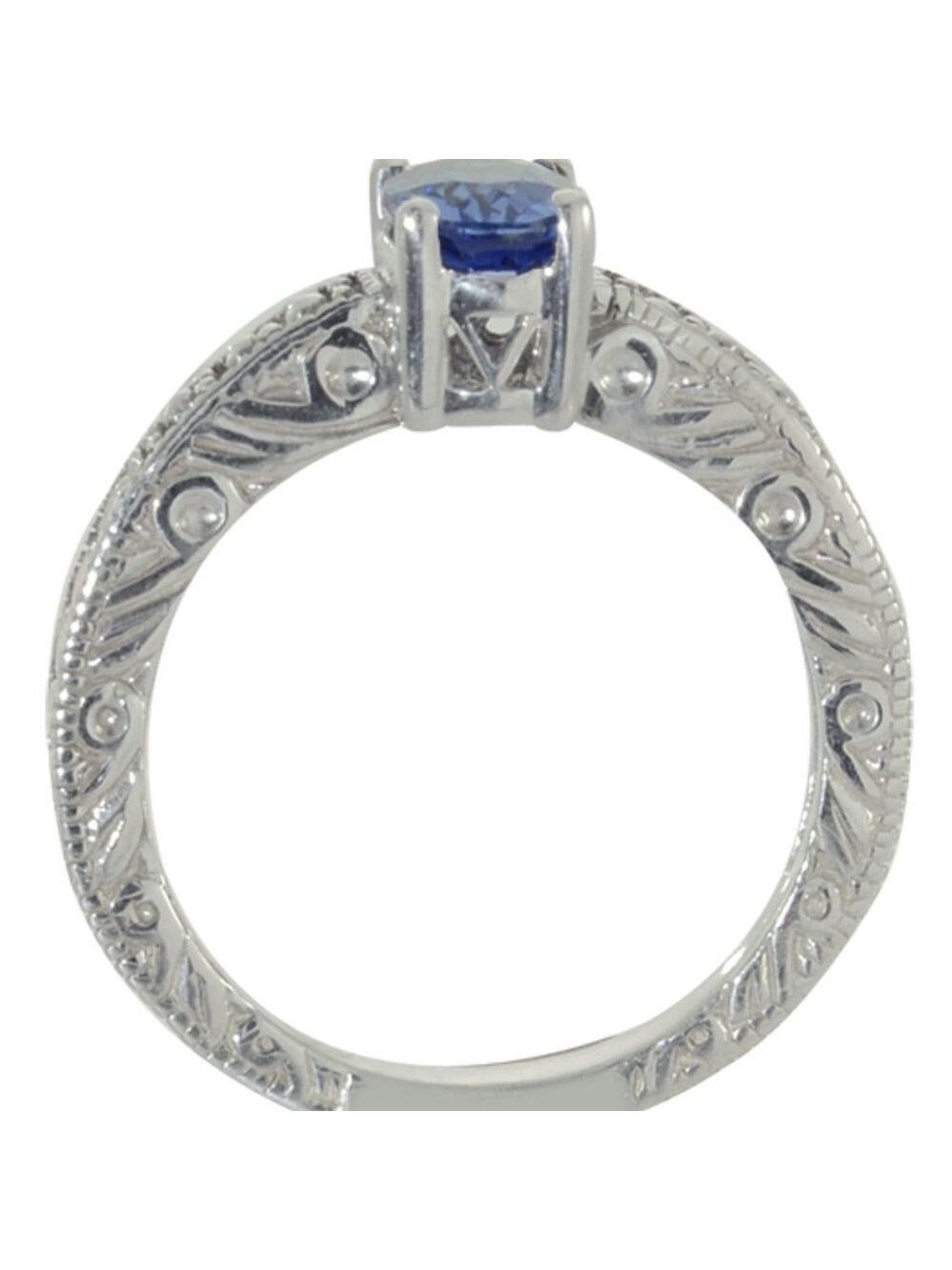 7x5 oval Sapphire Sterling Silver Ring - Picture 2 of 6
